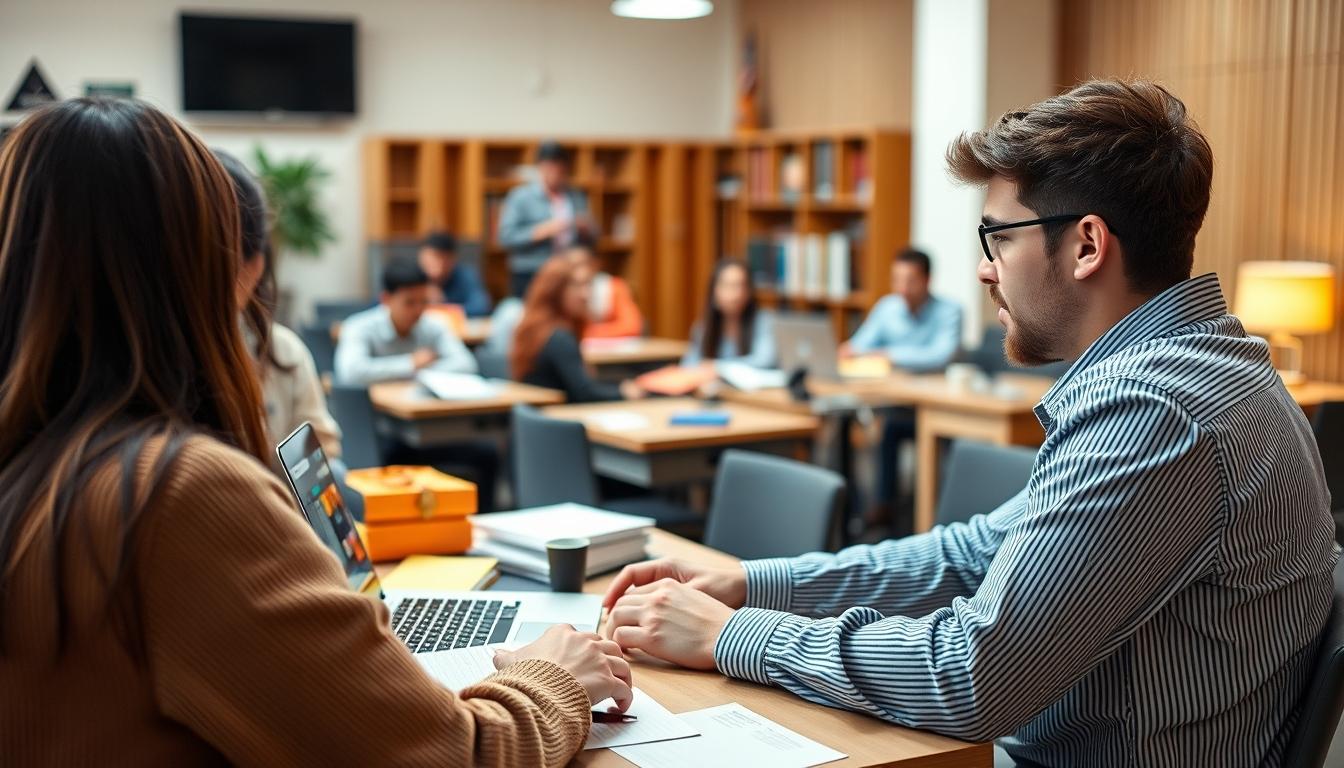 Students collaborating in study space